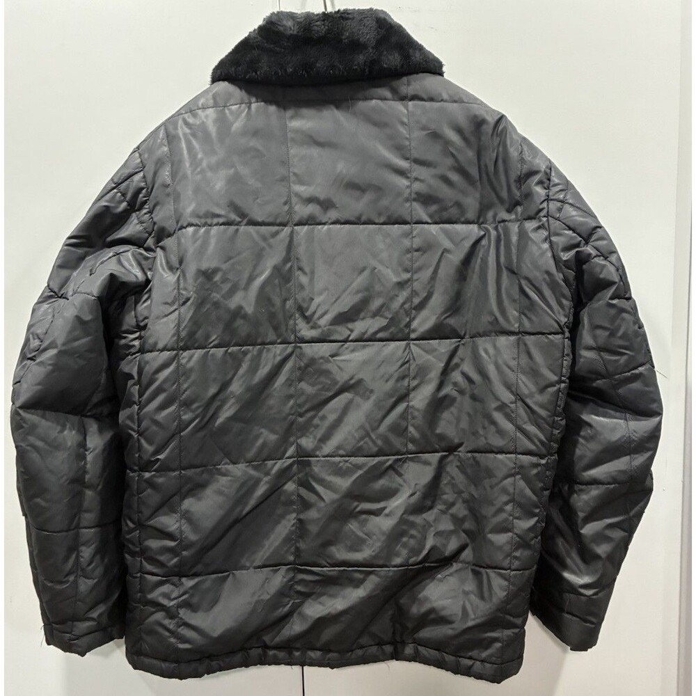 Vtg 70s Dakota Black Quilted Puffer Jacket XL XXL Ranchcore Workwear Faux Fur - Picture 4 of 10